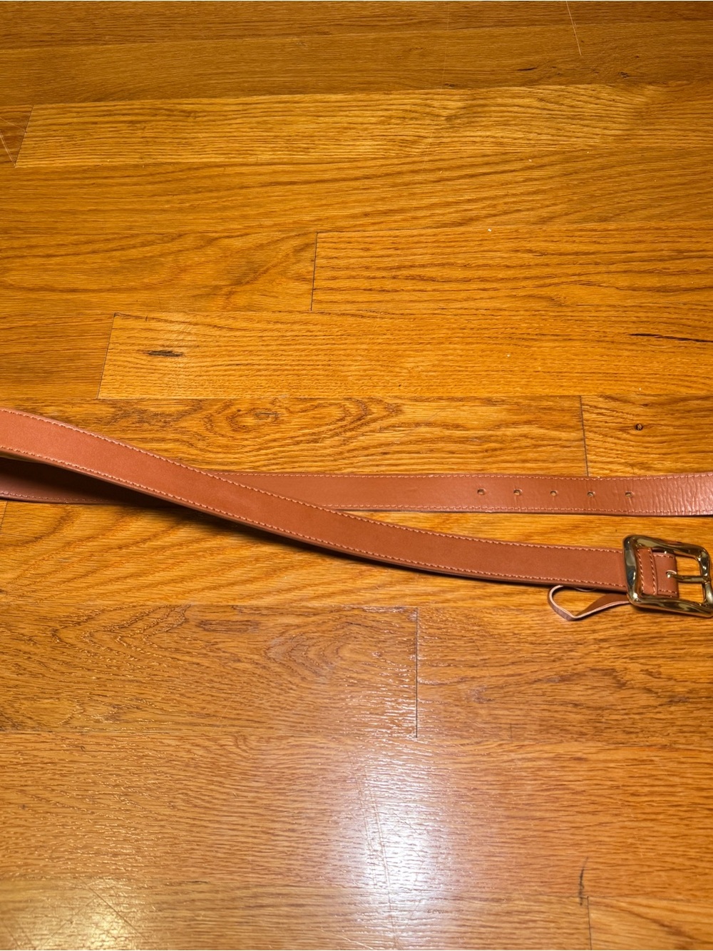 Mango Cognac Leather Belt with Gold Buckle